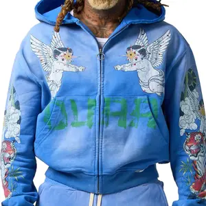 DUAA Garden Zip Up Hoodie Washed Blue