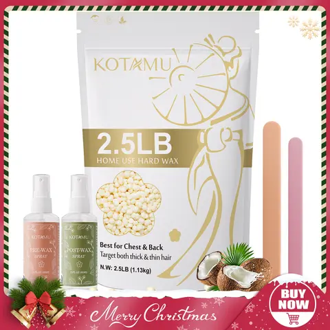 KOTAMU Hard Wax Beads Home Waxing Kit - Dermatologist-Tested, HRIPT-Certified Body Care Refill, Gentle Removal for Beginners & Sensitive/All Skin Types, Firm Grip for Cleaner Results, 2.5lb Full Body/Bikini Line Solution