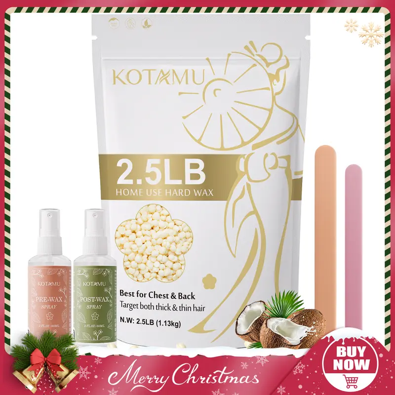 KOTAMU Hard Wax Beads Home Waxing Kit - Dermatologist-Tested, HRIPT-Certified Body Care Refill, Gentle Removal for Beginners & Sensitive/All Skin Types, Firm Grip for Cleaner Results, 2.5lb Full Body/Bikini Line Solution