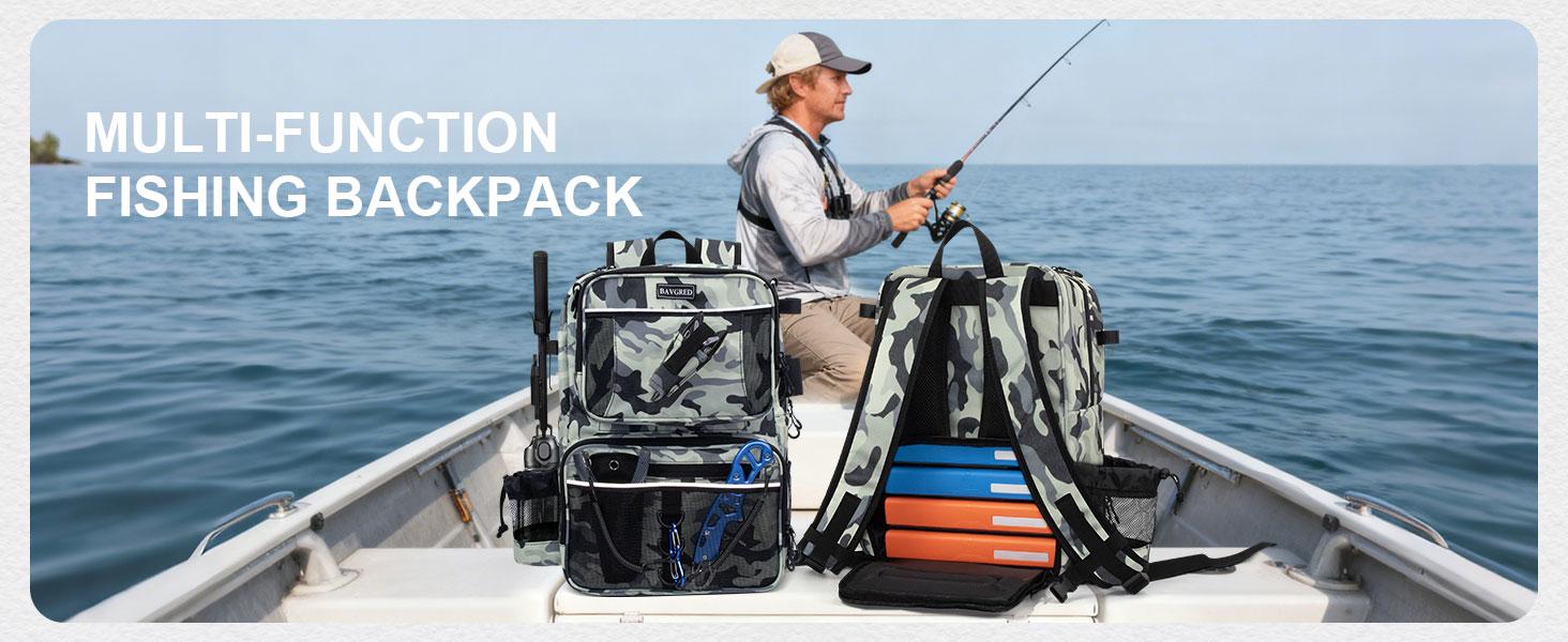 Fishing Backpack with Removable Bait Binder, Water-Resistant Tackle Storage Bag with Rod Holders & Adjustable Compartments,Fishing Gear Bag
