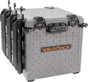 Yakattack Blackpak Pro 13" X 13" Fishing Crate with 3 Rod Holders - Battleship Grey | Compact Tackle Storage Box & Gear Organizer for Kayaks | Lightweight, Durable & Customizable Marine Accessory YakAttack