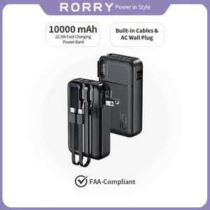 RORRY 10000mAh Portable Charger - 22.5W Fast Charging, Built-in Cables,    Foldable  AC Wall, Lightweight Compact Mobile Accessory for Instant Charging of Devices   #SummerVibes,