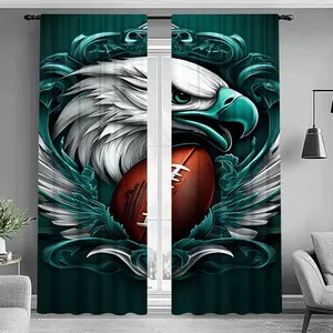 2pcs Eagle & Football Curtains for Man Cave, Sports-Themed Drapes for Bedroom Décor, Rod Pocket Design for Fan Room, Window Curtain, Room Decor Curtain