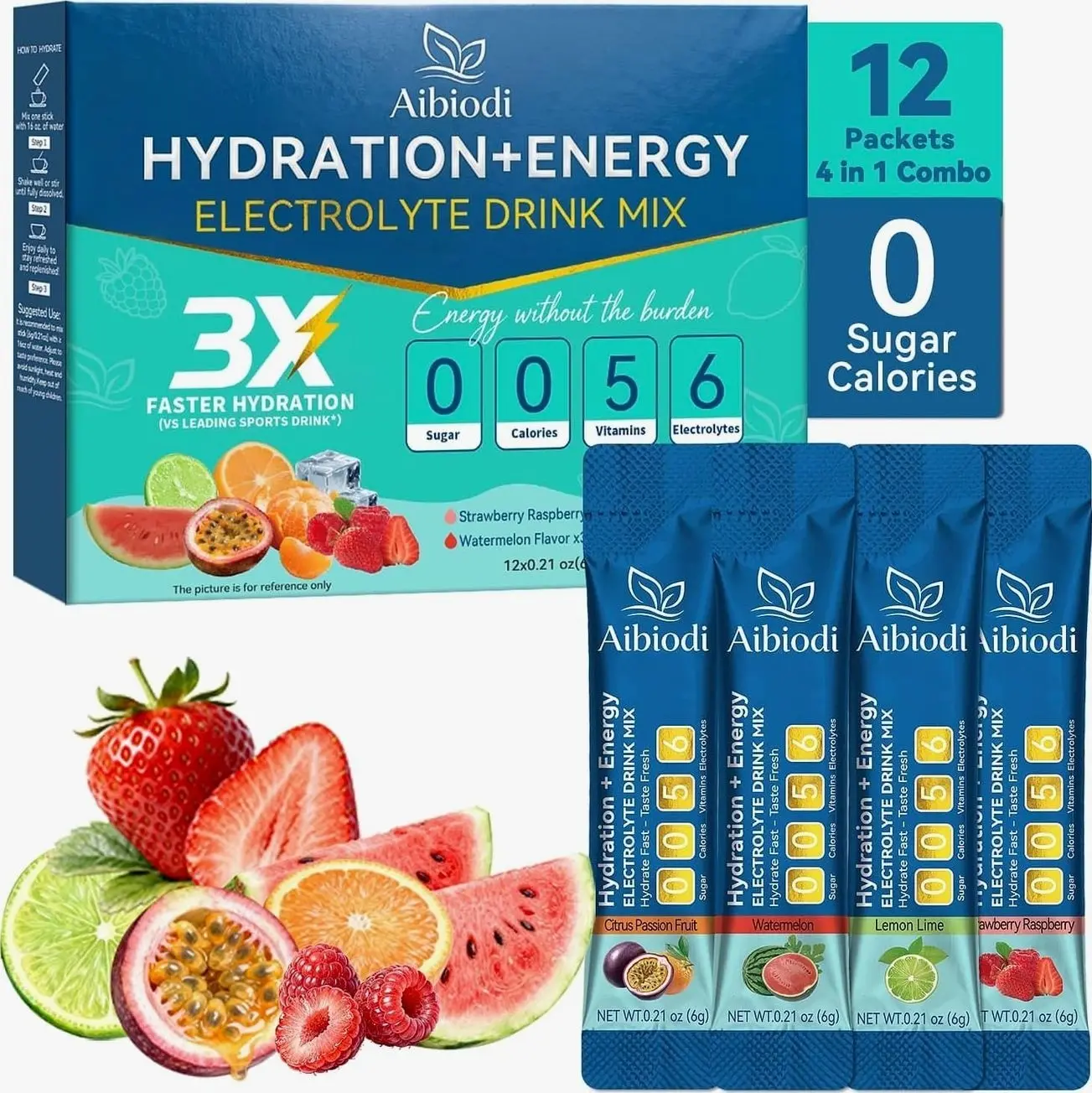 Electrolytes Powder Packets - Sugar Free & Zero Calorie Liquid Daily IV Drink Mix - Instant Hydration & Energy Supplement with 6 Electrolytes and 5 Vitamins, Keto Friendly & Vegan - 12 Sticks