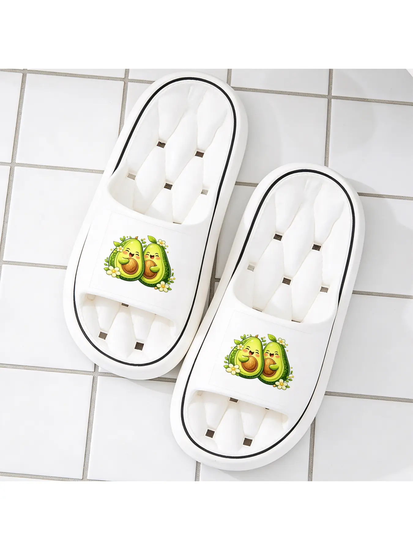 Cute Avocado Print Slippers, Summer Outdoor Wear Soft Sole Non-slip Flip Flops, Home Bathroom Shower Slippers, Unisex Casual Vacation Beach Shoes, Comfortable Breathable Lightweight Slippers, Creativ