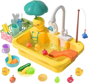 CUTE STONE Play Sink with Running Water, Play Kitchen Sink Toys with Play Food & Kitchen Utensils, Pool Floating Toys for Fishing Game, Safe ABS Plastic, 1.7L Capacity, Ideal for Kids tiktokshopspringglowup