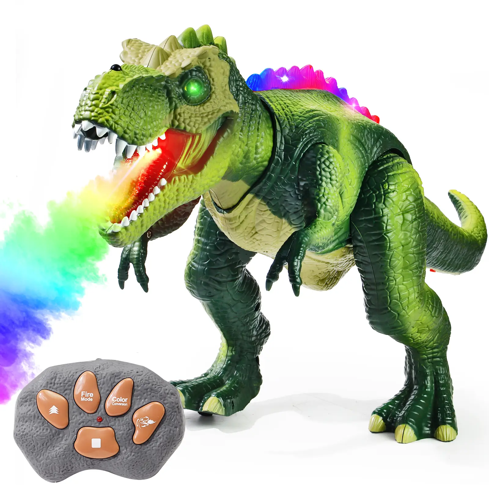 RC Dinosaur Toy for Kids Colorful Lights Remote Control T-Rex with Water Spray Interactive Fun Educational Gift for Boys