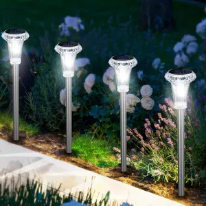 Solar Lights Outdoor Waterproof, Stainless Steel LED Solar Garden Lights for Patio, Lawn, Yard and Landscape, Garden Decor Patio Decor (6 Pack)