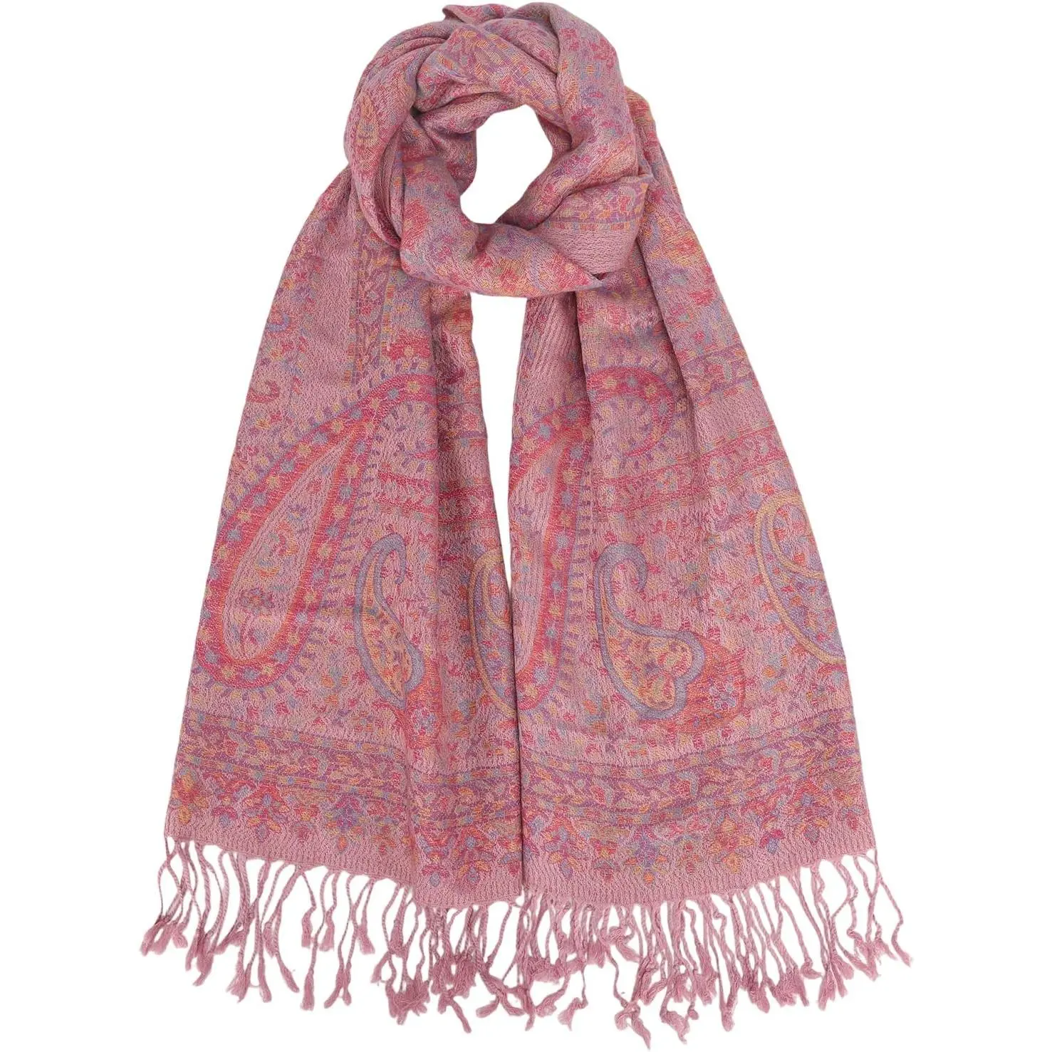 Women's Acrylic Viscose Pashmina - Breathable Reversible Boho Paisley Print Scarf, Jacquard Wrap, Exquisite Workmanship, Anti-Fade, Anti-Pilling, Retro Casual Soft Shawl, Artistic Shawls, All-Season Accessory for Commute & Evening Wear, A#.Pink White, Fem