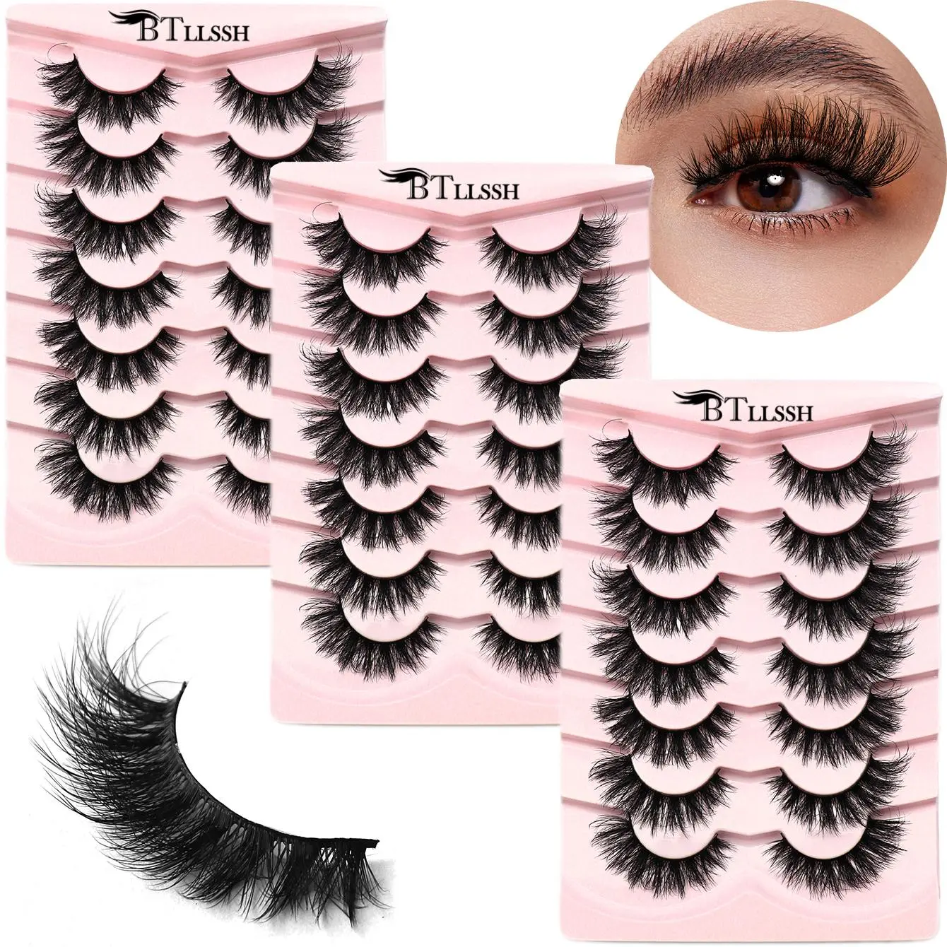Fluffy False Eyelashes, Cosmetic False Lashes, 21 Pairs Wispy Cat Eye Faux Cluster Lashes, Natural Curling Eye Makeup Strip Lashes, Volumized False Eyelashes for Women and Girls, Naturally Curly Eyelashes