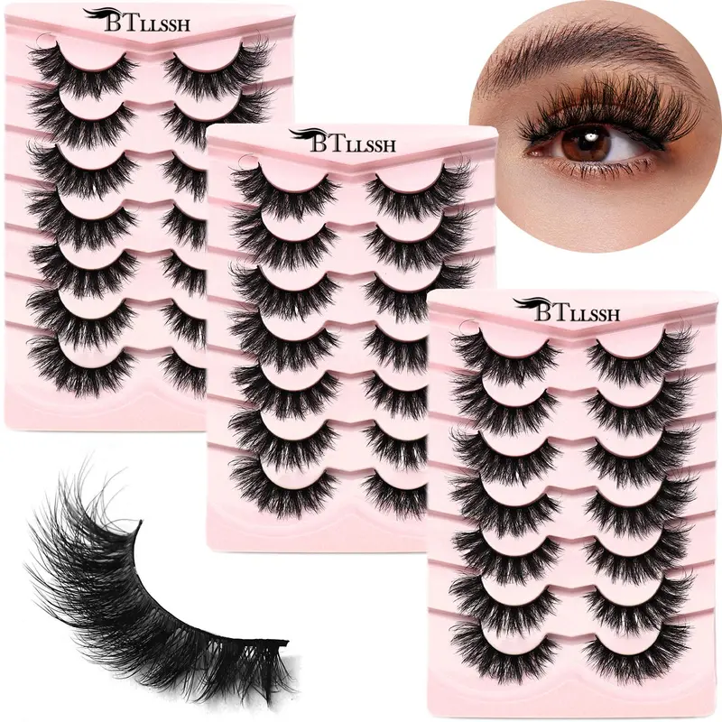 Fluffy False Eyelashes, Cosmetic False Lashes, 21 Pairs Wispy Cat Eye Faux Cluster Lashes, Natural Curling Eye Makeup Strip Lashes, Volumized False Eyelashes for Women and Girls, Naturally Curly Eyelashes, Volumized Fake Eyelashes