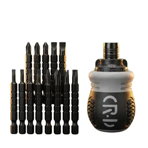 Ratchet Screwdriver 13-Piece Set+Magnetizer,CR-V Bits,Fast ReverseShort ratchet screwdriver CR-V hardened hard dual-purpose screwdriver head Telescopic dual-purpose screwdriver cross Slotted screwdriver head Screwdriver powerful magnetic multi-function