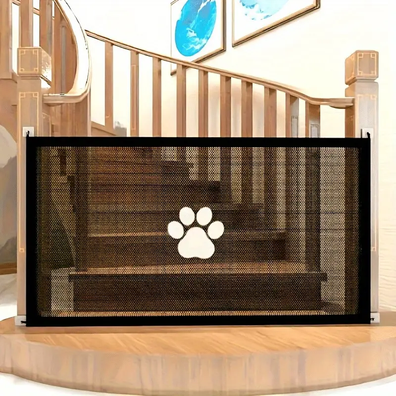 An Expandable Secure Pet Door Featuring a Durable PE Mesh And Stainless Steel Frame - Adjustable Portable Design, Easy Installation for Indoor/Outdoor Use, Space-Saving Dog Gate, Stylish Paw Print Decoration, Entryway Pet Door, Indoor Pet Door