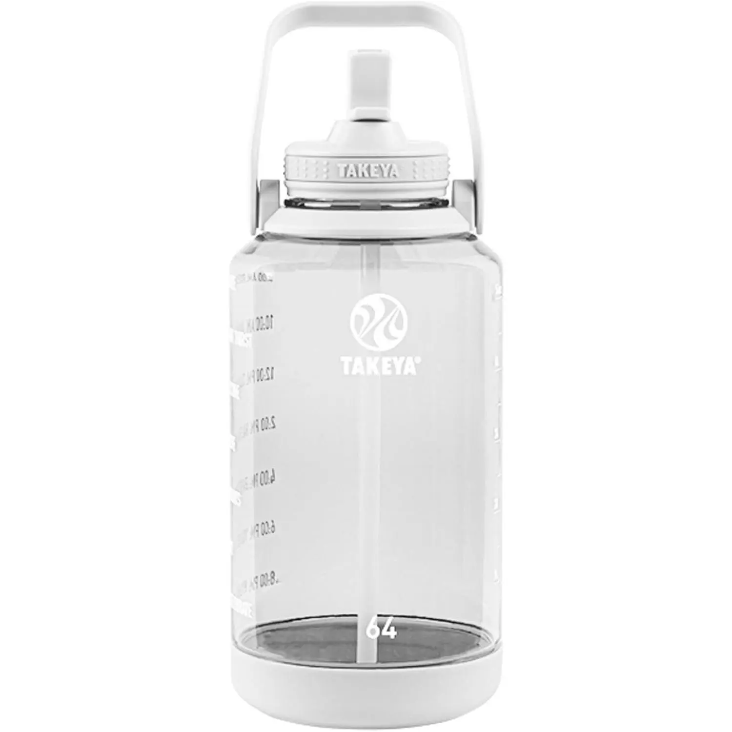 Takeya 64 oz Motivational Water Bottle with Straw Lid with Time Marker, Half Gallon, Premium Quality BPA Free Tritan Plastic, Cloud White