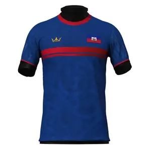 Haiti Soccer Fan Jersey 2026 Blue Red Stripe Loose Fit Tee Men Women Streetwear Casual Sport Shirt Lion Pattern All Season Comfortable Football Supporter Gift