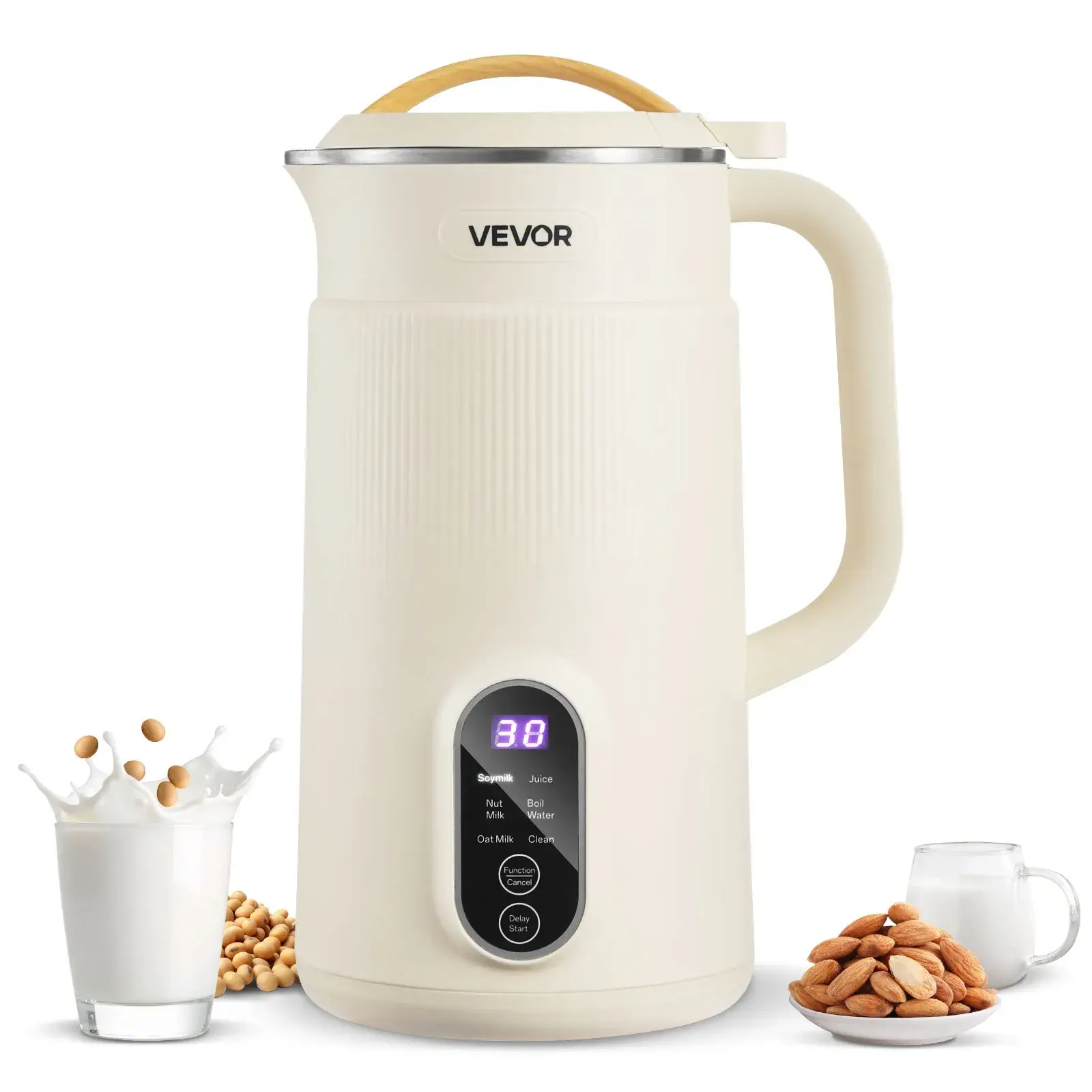 【Summerfinds】VEVOR 6-in-1 Stainless Steel Nut Milk Maker Smoothie Blender - 20oz, 6 Blades, High-Temp Self-Cleaning, 12-Hour Delay Timer, Water Boiling, Recipe Support, Quiet Mode, Multi-Function Kitchen Jug for Family Users' Homemade Oat/Soy/Juice
