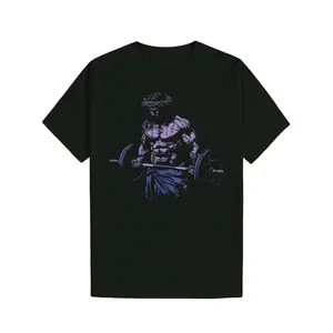 Men's Black Crewneck Cotton T-Shirt, Bodybuilder Jesus Graphic Top, Artistic Weightlifting Print, 100% Polyester Blend, Regular Fit, Machine Washable, Summer Gym & Casual Workout Apparel