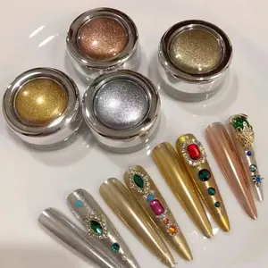 4Pcs Holographic Metallic Chrome Nail Powder Golden/Silvery Rubbing Dust Mirror Glitter Effect for Nail Powder Pigment Decorations
