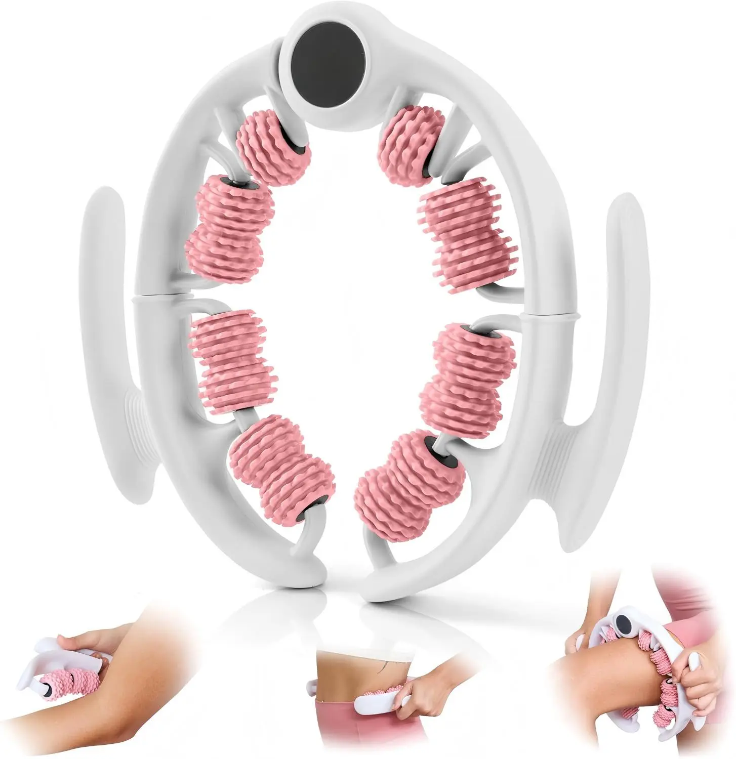 Manual Push-Pull Roller Relaxing Deep Tissue Massage Muscle,Foam Rollers Massage Tool Ring for Thigh Calf Lymphatic Drainage & Deep Tissue Therapy & Waist Foam Roller for Daily Stretching & Recovery Body Care,Pink Fitness Training Equipment Summervibes