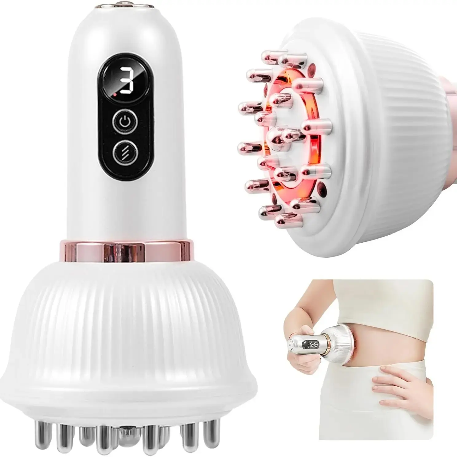 Massage Lymphatic Drainage Massager with Heating and Vibration, Body Shaping Tool for Legs Arms Abdomen, Wireless Electric Meridian Brush, Relaxation Aid, Wireless Design, Heating Function