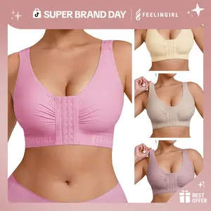 FeelinGirl Post Surgery Compression Bra for Women's Front Closure Bra with Adjustable Straps Wirefree Bra Soft Spandex Nylon Shapewear Tops Super Brand Day #Summervibes