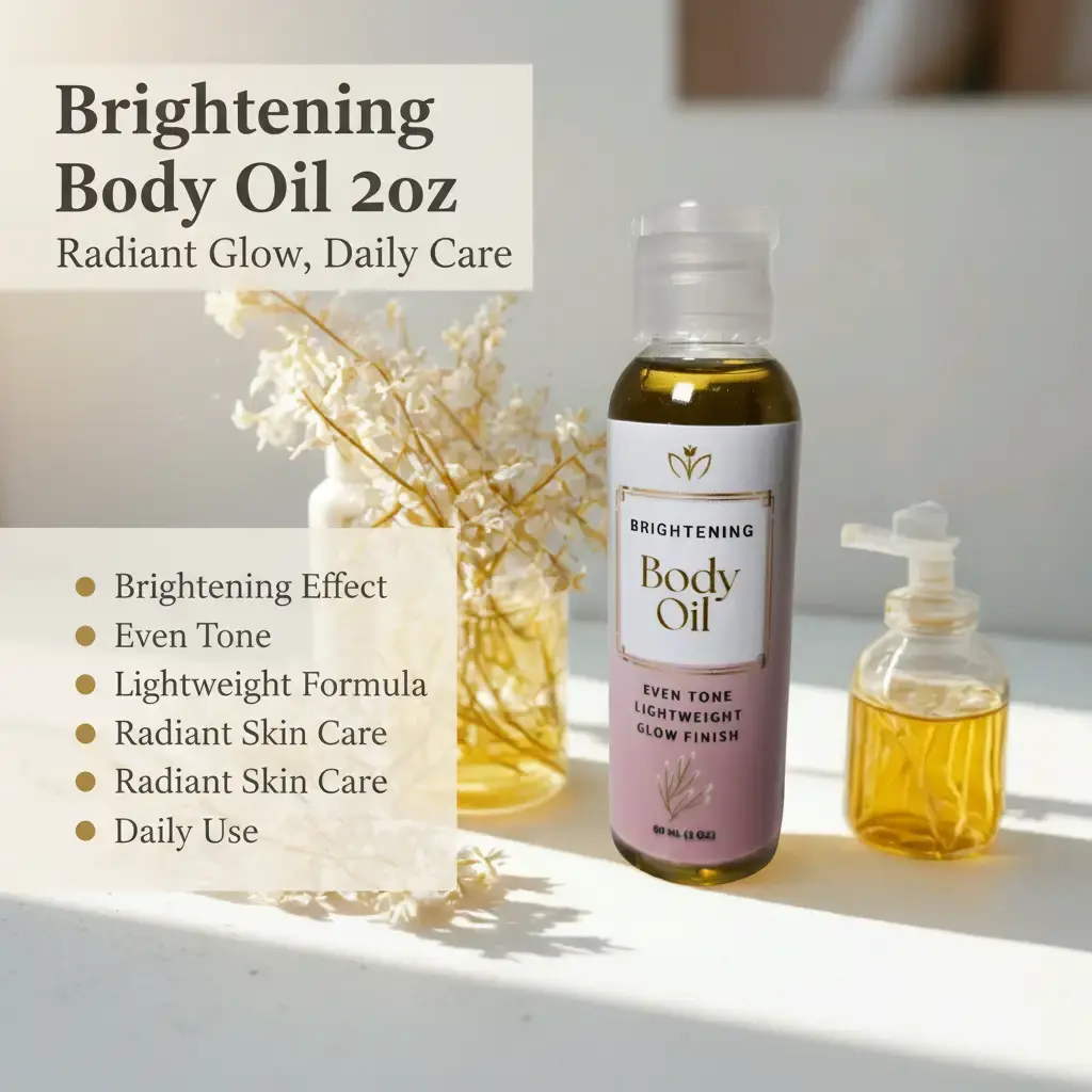 Brightening Body Oil - 2 oz (60ml) Single Bottle Body Care Oil, Even Tone, Lightweight, Radiant Glow Finish, Ideal to Apply Daily for Radiant Skin