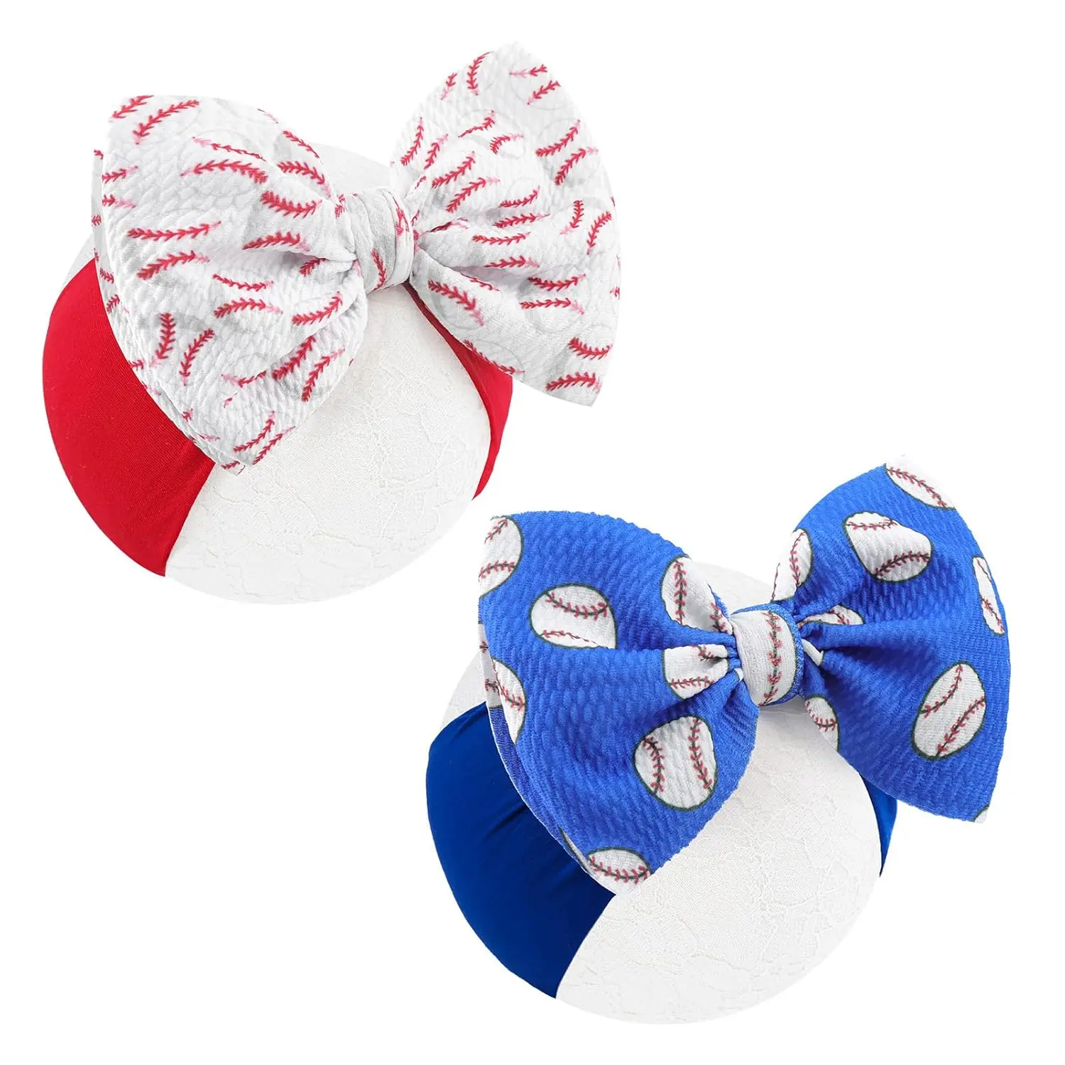 2 Pack Large Bow Headbands for Baby Girls, Classic Baseball Print on Stretchy Soft Nylon, for Infant Daily Use and Game Day Outfits, 1 Size Fits All, Nylon Fabric, Classical, Soft And Elastic, One-Size-Fits-All