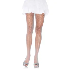 Paisley Glitter Fishnet Tights White Silver