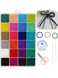 3mm 8400 Glass Seed Beads Set, Bead Assortment, 24 Colors Mixed, Includes Jewelry Making Tools, Ideal for Bracelets, DIY Jewelry, Keychains