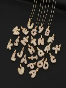 1pc Cubic Zirconia Bubble Letter Necklace, 26-Letter Pendant for Men And Women
