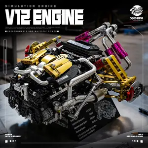 Eikee  V12 Desktop Mechanical Art Piece, 1, 602pcs Fully Self-Developed Simulation Engine, Reconstructing The Working Principle Of An Internal Combustion Engine with Building Blocks, Full Synchronization From Piston to Valve, A Miniature Industrial