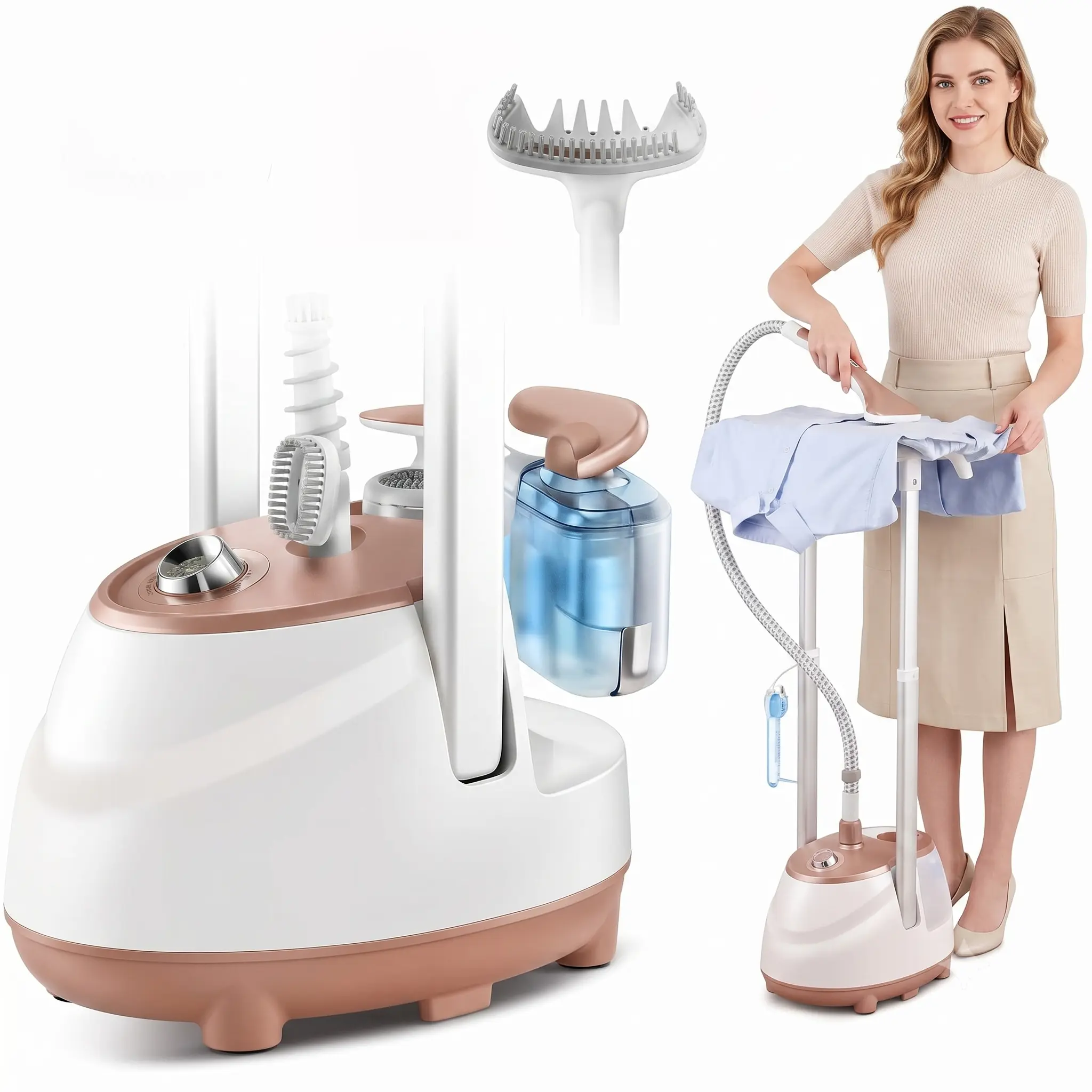 Steamer for Clothes 1800W, Professional Garment Steamer 2-in-1 Flat & Hanging, Heavy Duty Clothing Steamer & Fabric Clothes Steamer with 2L Water Tank, 30s Fast Heat-Up, 10 Steam Modes for Suits & Delicates