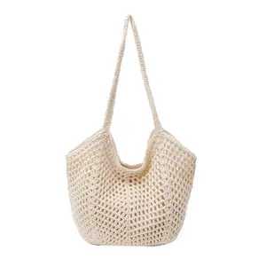 New Casual Lazy Style Straw Woven Tote Bag for Women, Hollow Out Design Large Capacity Shoulder Bag, Handmade Beach Vacation Purse Perfect for Seaside Trips, Summer Travel, Shopping, Holidays & Daily Outdoor Activities