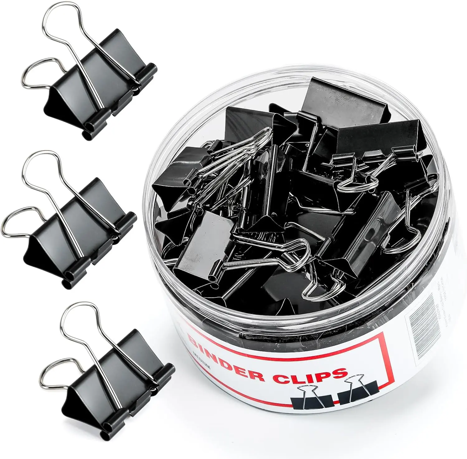 Binder Clips, 48 Pcs Medium Binder Clips, Black Binder Clip Medium, 1.25 Inches Office Clip with Container, Paper Binder Clip Office Supplies, Paper Clamps Bulk for Office, Home, School