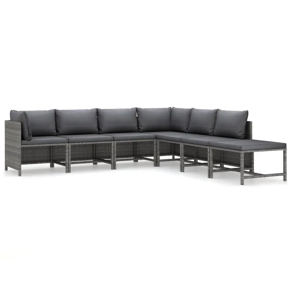 vidaXL Patio Lounge Set 7 Piece, Sectional Sofa for Outdoor, Patio Furniture with Cushions, Footstool, Farmhouse Modern Style, Poly Rattan Gray 3059764