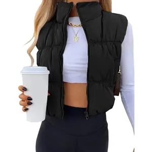 UANEO Women's Sleeveless Puffer Vest  Zip-Up  Stand Collar Trendy Cozy Cropped Outerwear for Stylish Layering