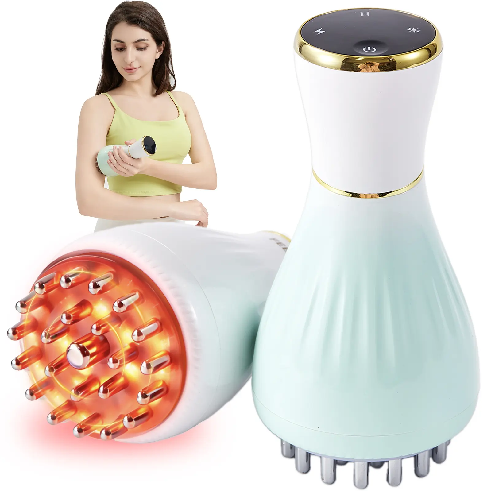 FEEJOY Handheld Meridian Massager - Beauty Personal Care Appliance with Red LED Light, Heat, Vibration Therapy, 4 Modes, 12 Levels Adjustable Intensity, Lightweight Portable Self Care Products for Shoulder, Back