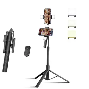 70" Phone Tripod,Tripod for iPhone with Fill Light and Rechargeable Remote,Aluminum Selfie Stick Phone Stand Compatible with Cell Phone/Camera/Ring Light/DJI/GoPro,Portable Cellphone Stand for Recording Travel