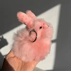 Pastel Pink Bunny Handmade Keychain - Unique and ethically sourced alpaca fur Keychain/bag charm