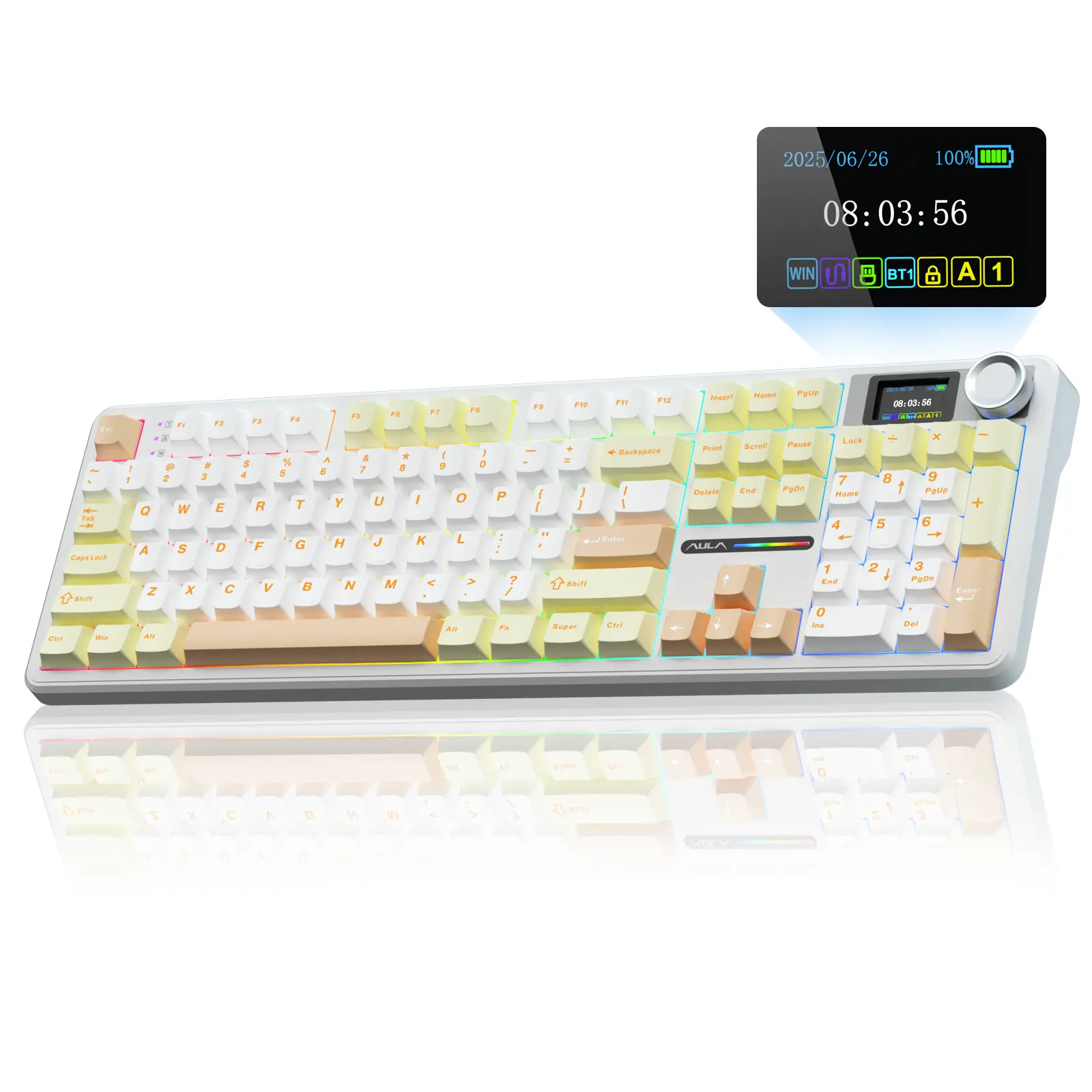 [New]Aula F108 Pro Wireless Full Size Mechanical Gaming Keyboard Knob Smart Screen Num Pad Pre-Lubed Linear Switches RGB Backlit Hot Swappable Custom Keyboard Customize E-Sports Office Computer Accessories(Red Pink) TikTokShopfalldealsforyou,summerwins