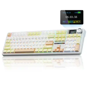 [New]Aula F108 Pro Wireless Full Size Mechanical Gaming Keyboard Knob Smart Screen Num Pad Pre-Lubed Linear Switches RGB Backlit Hot Swappable Custom Keyboard Customize E-Sports Office Computer Accessories(Red Pink) TikTokShopfalldealsforyou