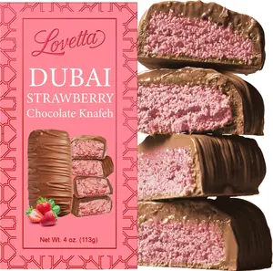 Lovetta Dubai Chocolate Bar Strawberry Knafeh - Luxury Rich Milk Chocolate, Individually Wrapped Fresh, Premium Strawberry Cream Kataifi Filling Chocolate Gift for Valentine’s Day (1 Pack)