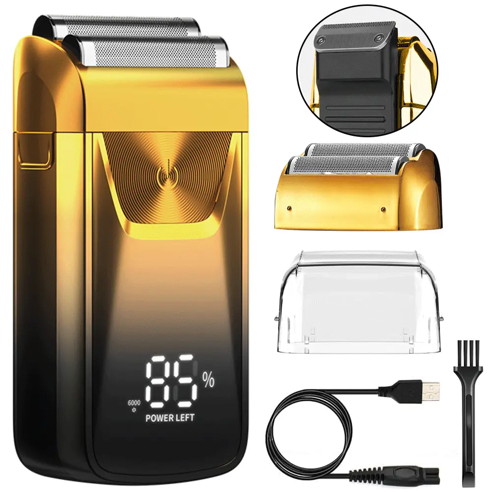 Double Foil Electric Shaver for Men, Cordless Face & Beard Trimmer with Stainless Steel Head, 3-Speed, LED Display & 120-Min Rechargeable Battery, Foil Shavers, Razor, Batteries, Brush, Beauty Products, Plastic, Smooth Shave, Carbon Steel, Cells, Face/Bod