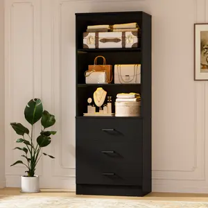 Cyclysio 71" H Sturdy Bookshelf - 3 Wooden Drawers, 3-Tier Open Storage Shelves, Easy-to-Install Storage Cabinet for Home Office