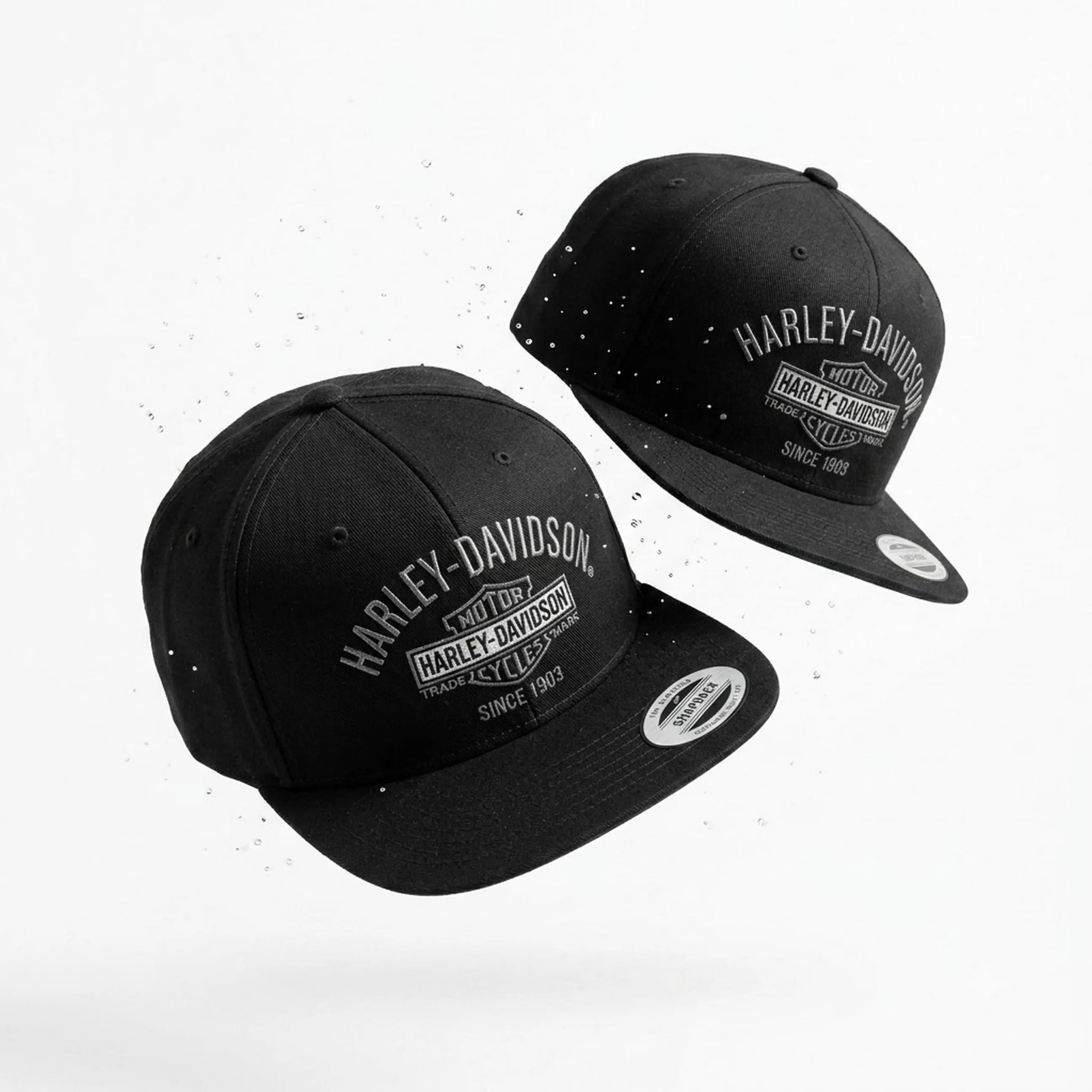 Harley Davidson Since 1903 Black Snapback Hat, Vintage Motorcycle Embroidered Flat Brim Cap for Men, Adjustable Biker Streetwear Baseball Hat, Retro Rider Motorcycle Lover Gift