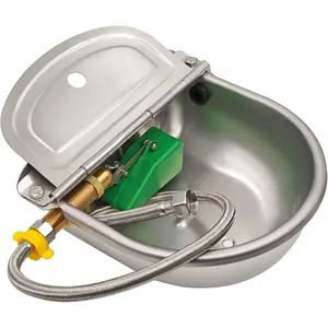 Automatic Water Bowl with Brass Float Valve, Drain Hole and Hose, Stainless Steel Dog Water Bowl Livestock Waterer for Cattle Pig Goat Dog