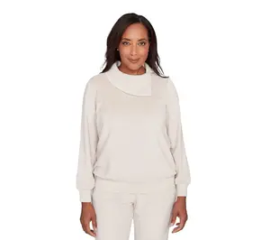 Alfred Dunner Solid Shimmer Detail Envelope Neck Top