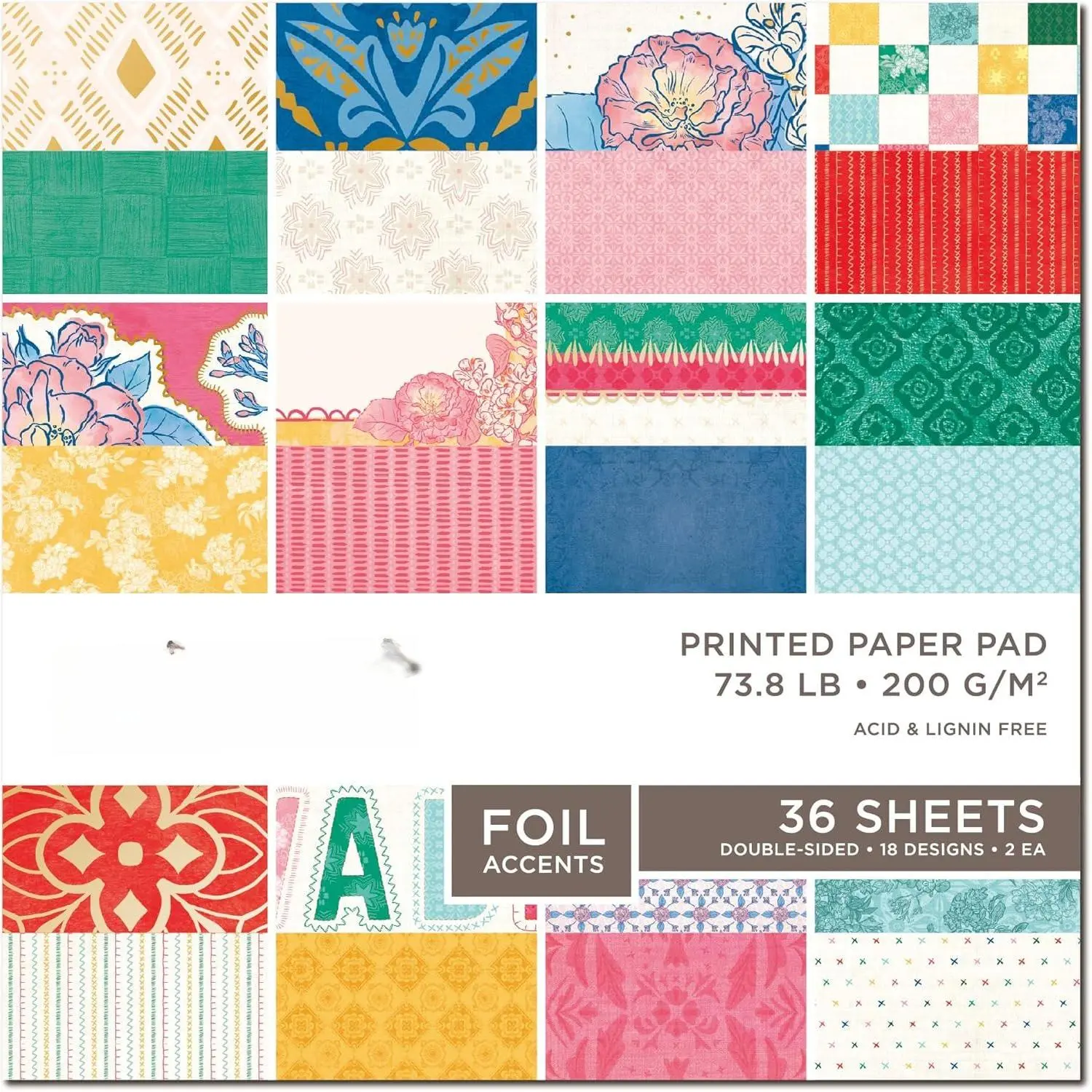 12"x12" Modern Scrapbook Paper Pad - 36 Double-Sided Foil Accents Craft Paper, 73 lb/200 gsm Acid-Free Lignin-Free Durable Cardstock for Card Making, Fancy Invitations