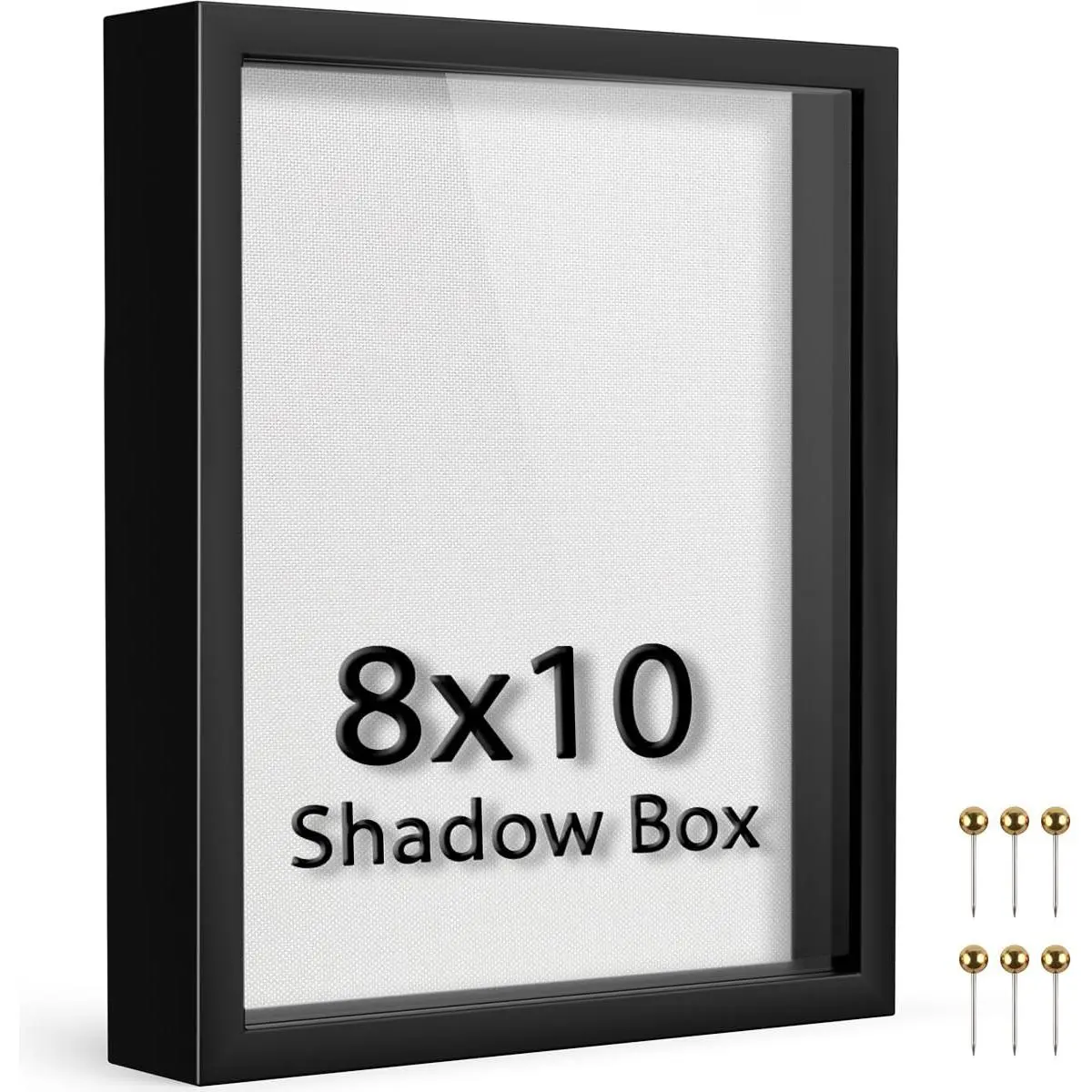 8x10 Shadow Box Frame | Soft Linen  & Push Pins Included, Polystyrene Glass Memory Display Case , Tickets & Cherished  Items, Black