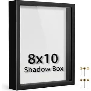 8x10 Shadow Box Frame | Soft Linen  & Push Pins Included, Polystyrene Glass Memory Display Case , Tickets & Cherished  Items, Black
